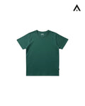 Green t-shirt on a white background with a brand logo in the corner.